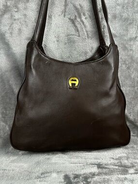 Vintage Etienne Aigner Brown Leather Tote Bag 1980s Classic Work Shoulder Bag